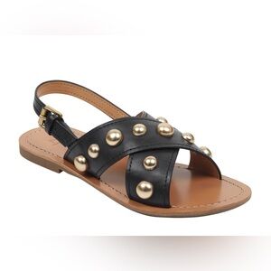 Marc Fisher Ltd ML Riter Sandals Studded Black Leather Slingback Boho Flats 8.5